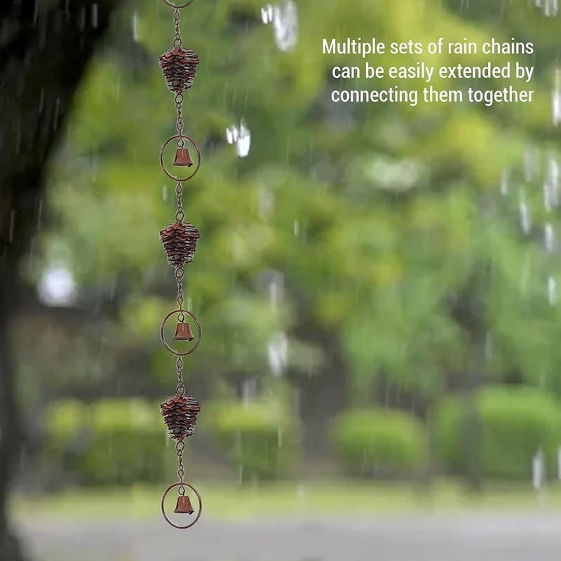 سلسلة مطر من مخاريط الصنوبر 113 سم، مزخرفة، ماسورة مزراب، مقسم مياه، عرض خارجي - Image 2